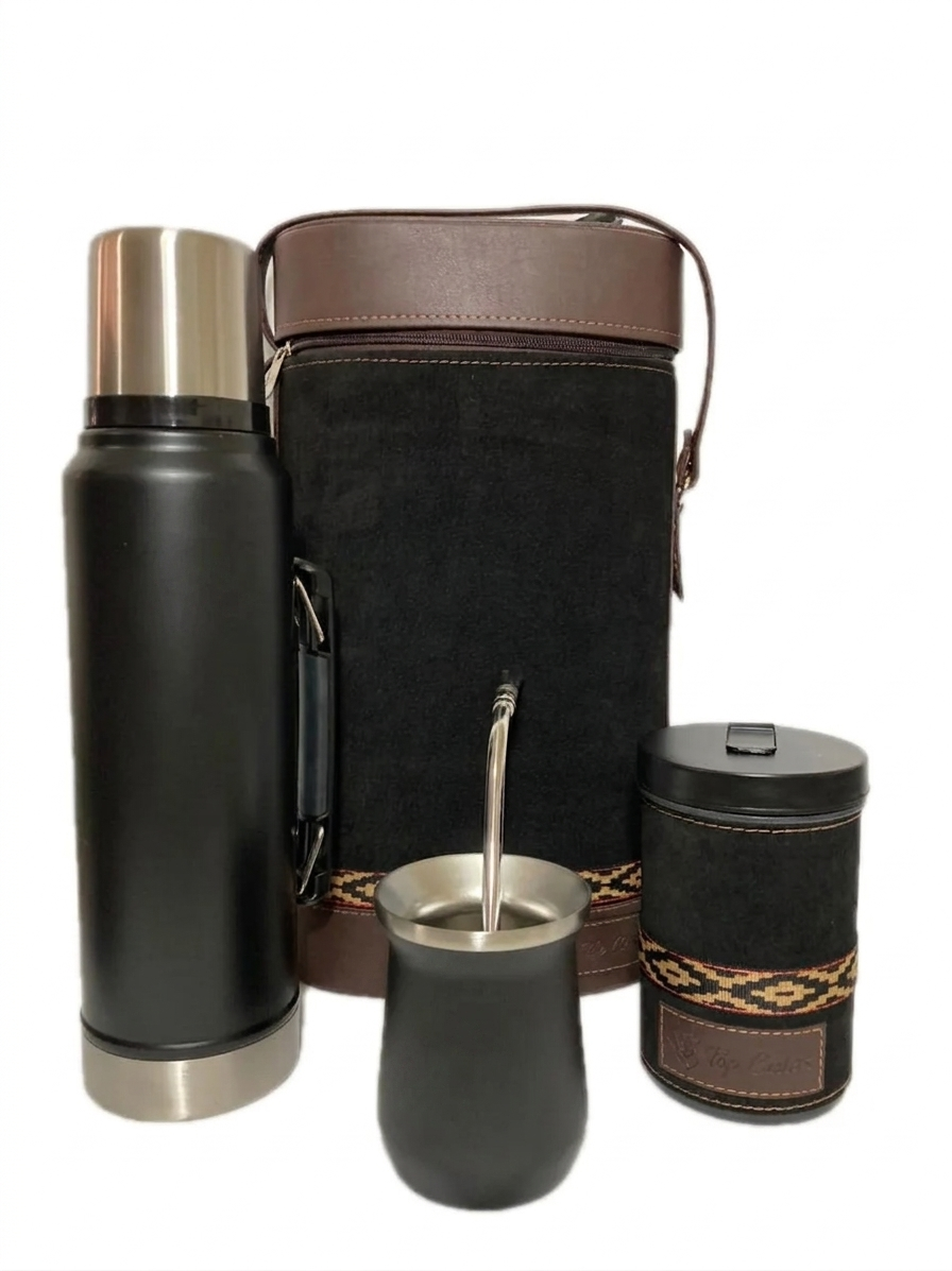 Kit de Mate Súper Premium Térmico Original Completo 1 Lt Negro