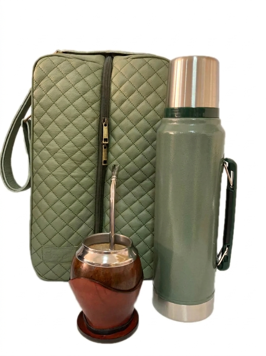 Kit de Mate Completo Térmico con Termo Verde, Mate Coquinho y Matera Bi-partida