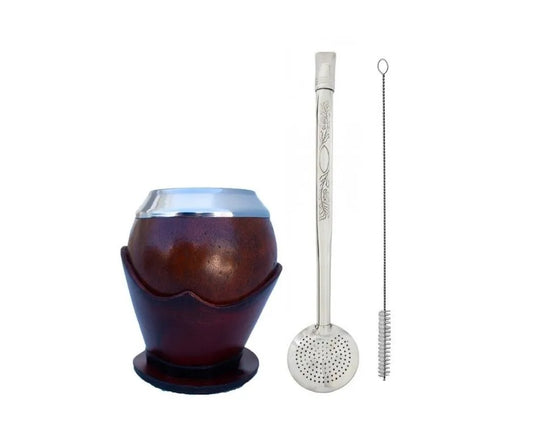 Conjunto Kit de Mate: Mate Coquinho Uruguayo y Bombilla de Acero Inoxidable Trabajada con Rosca