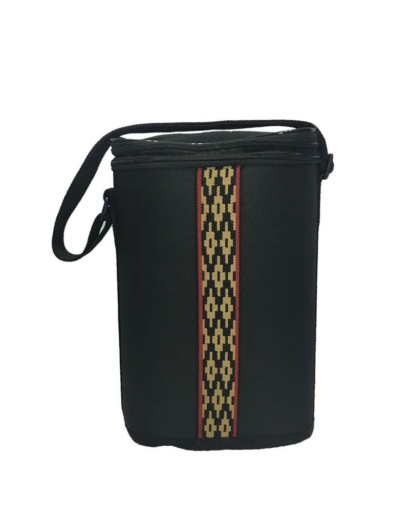 Matera de Mate de Nylon 1 Litro Negra con Diseño Franja Pampa