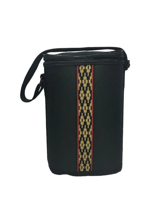 Matera de Mate de Nylon 1 Litro Negra con Diseño Franja Pampa