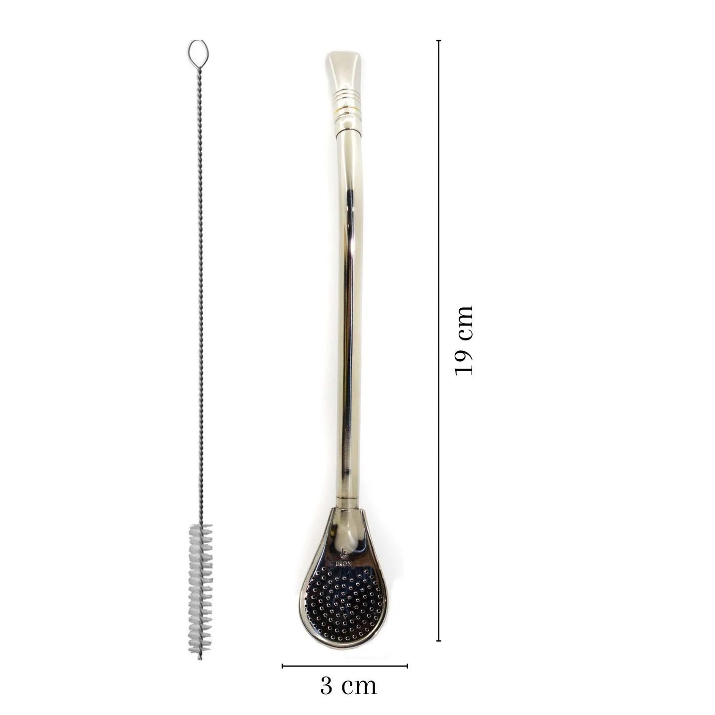 Bombilla Curva de Acero Inoxidable con Bojo Tipo Pera y Rosca – 19 cm