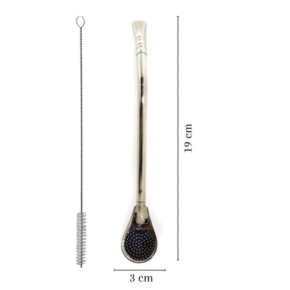 Bombilla Curva de Acero Inoxidable con Bojo Tipo Pera y Rosca – 19 cm