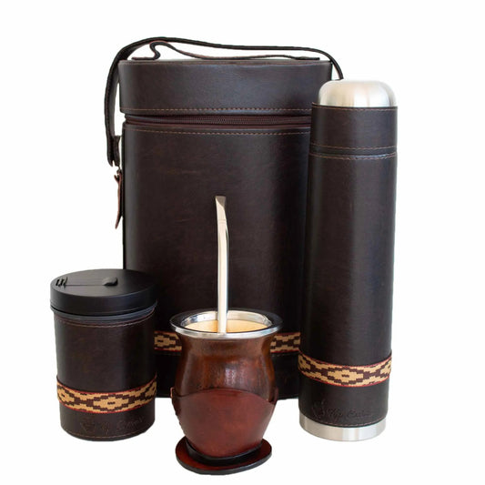 Kit Completo de Mate Uruguayo GRABADO 1 Litro: Mate Coquinho, Bombilla, Matera, Porta Yerba y Termo