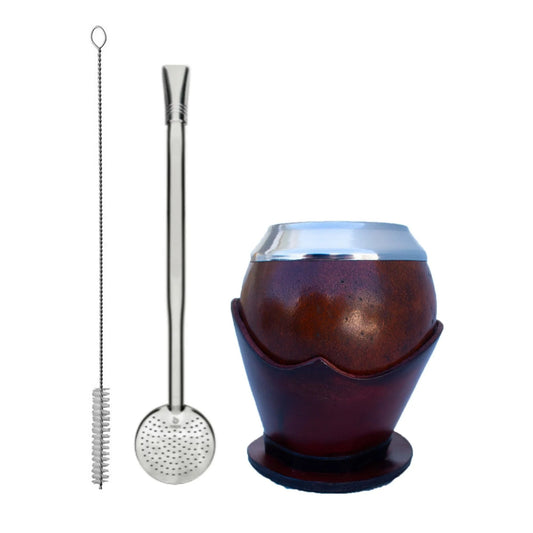 Kit de Mate: Mate Coquinho y Bombilla Curvada de Acero Inoxidable