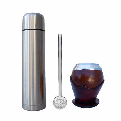 Kit de Mate: Mate Uruguayo, Bombilla Curvada y Termo