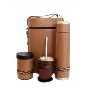 Kit de Mate con Matera Caramelo, Termo de 0,95 L, Mate de Boca Abierta, Bombilla de acero Inoxidable y Porta Yerba