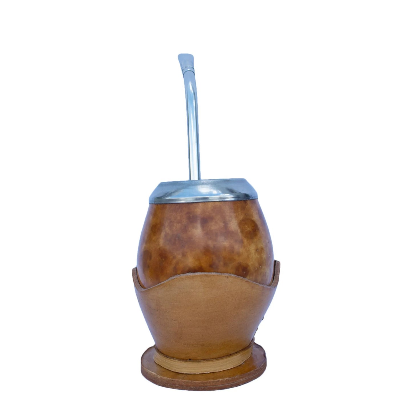 Kit de Mate con Matera Buenos Aires 1 L, Porta Yerba, Bombilla de Acero Inoxidable, Mate Coquinho de Porongo Claro y Termo de 1 Litro