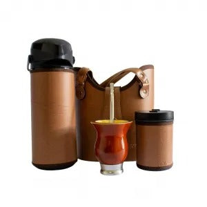 Kit de Mate Completo Caramelo con Bolso, Termo y Porta Yerba Sintético + Mate de Porongo