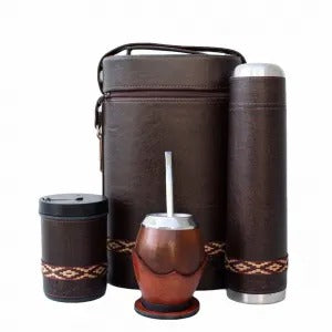 Kit Completo de Mate Uruguayo 1 Litro: Mate, Bombilla, Matera, Porta Yerba y Termo