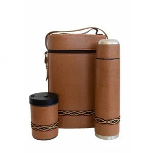 Kit de Mate con Matera Caramelo, Termo de 0,95 L, Mate de Boca Abierta, Bombilla de acero Inoxidable y Porta Yerba