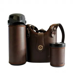 Kit Completo de Mate Marrón: Matera, Termo y Porta Yerba Sintético con Mate de Madera