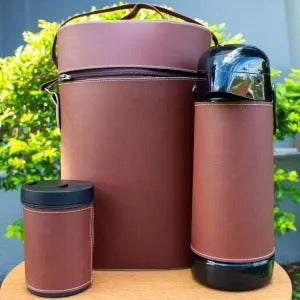 Kit de Mate Color Marrón con Matera, Mate con Boca de Acero Inoxidable, Bombilla de Acero Inoxidable, Termo de 1 L y Porta Yerba